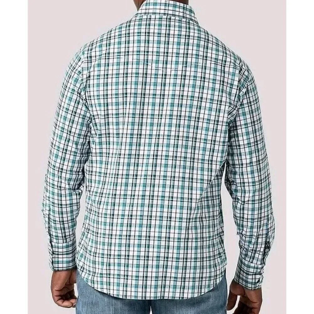 Wrangler Shirt 2XL Teal White Western Pearl Snap Long Sleeve Check Plaid - Picture 2 of 9